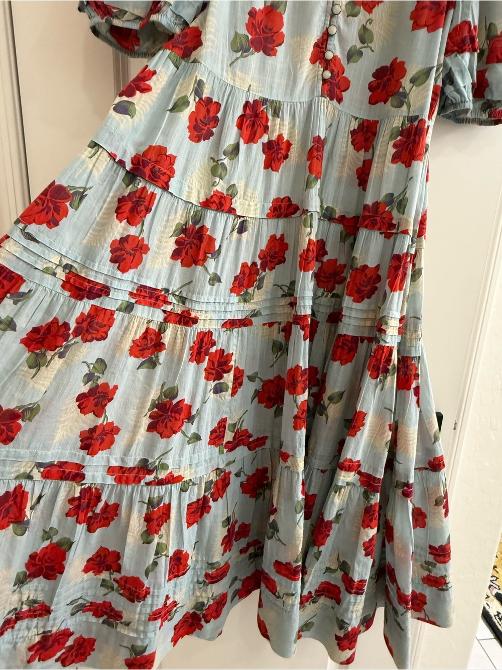The Great Pleated Ravine Midi Dress Western Rose pearl button cotton - Picture 8 of 14